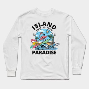 Island Paradise Flamingo  Surfing Beach Long Sleeve T-Shirt